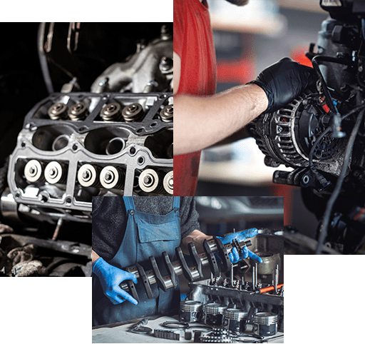 Master collects a rebuilt motor for the car, car engine generator repair in a car service, Cylinder head of an auto engine